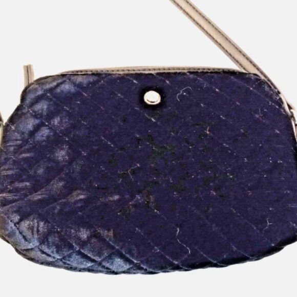 NINE WEST Black Velvet Quilted HANDBAG Small Crossbody Snap Adjustable Strap - Picture 1 of 10